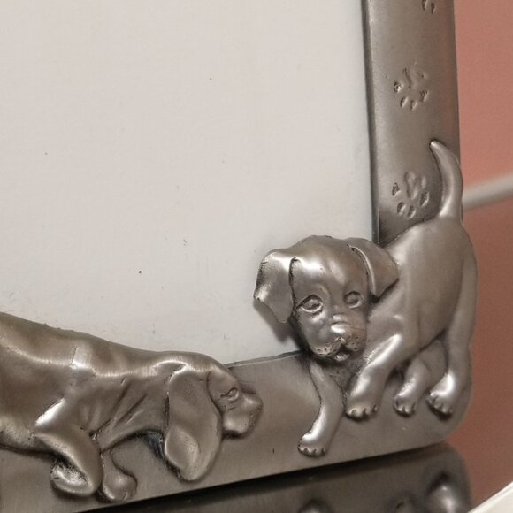 Vintage Seagull Picture Photo Frame Dogs & Puppy Pewter Pets 4x6 Silvertone 1993 - Picture 6 of 11